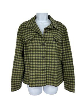 Talbots Olive Green Plaid Wool Blend Shirt Jacket Womens Size 16